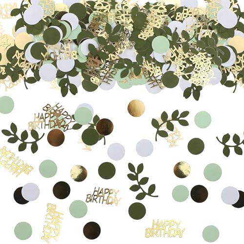 200PCS Confettis Anniversaire Verts et Dorés, Confettis de Table D'anniversaire Sauge Vert Eucalyptus Serpentins Deco Anniversaire Fête Décoration dorée Dorés et verts pour Femme Homme (Vert)