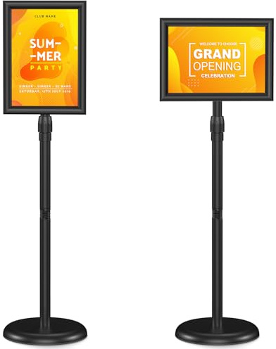Depsylqz Soporte para Carteles, Soportes para Carteles de Altura Ajustable A4, Soporte de Señalización, Acero Inoxidable, Ajustable de 91 a 124 cm, para Cartel Personalizado, Menú Restaurante