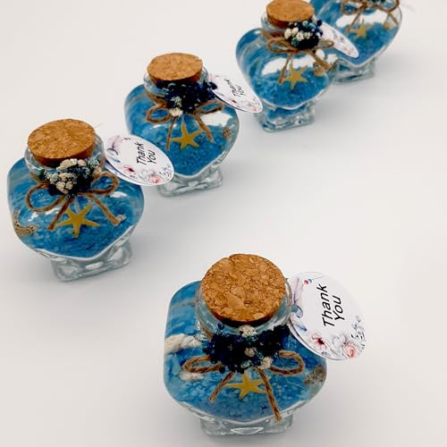 Set di 30 candele in vetro a forma di cuore, con adesivo personalizzato per invitati in bomboniere nuziali, baby shower, candele in gel per bomboniere nuziali (gel bianco sabbia blu, set da 30)
