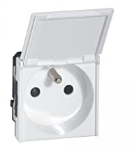 Legrand 077119 Prise de avec Volet Mosaic, Connexion par Bornes Automatiques, Courant 2P+T, 2 Modules, Blanc