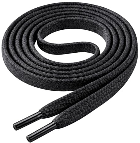 Di Ficchiano Cordones planos resistentes de 5 mm de diámetro hechos de algodón fino/encerados | Cordones para calzado deportivo, de cuero, zapatillas y más | Longitud 70-140 cm, Negro , 130