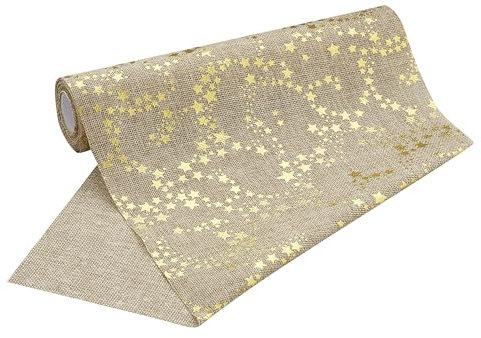 100%Mosel Tischläufer Juteoptik Sterne Gold (28 cm x 5 m), edle Tischdeko für Weihnachten & Adventszeit, Festliche Dekoration zu besonderen Anlässen