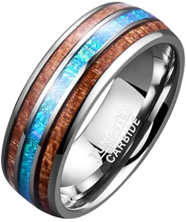 NUNCAD Bague Homme en Carbure de Tungstène, Anneau Colorée avec Coquille et Opale, 8 mm, Alliance de Mariage Unique Bleu/Rose