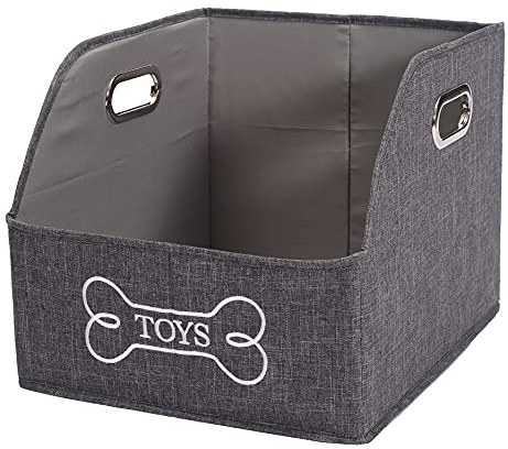 Brabtod Foldable Dog Toy Basket-Dog Toys Bin-Dog Toy box-Storage Basket with Handle,Organizer Bin for Pet Toys, Blanket, Shelves, Closet -gray