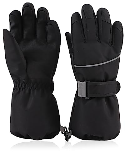 XIAOHAWANG Gants de Bébé Garçon Fille Hiver Enfant Mitaines Imperméable Ski Snowboard Gants pour Activité de Plain Air (Noir, L(10 à 14 Ans))