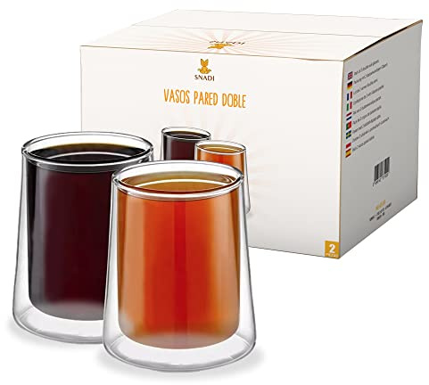 Snadi Confezione da 2. Bicchieri a doppia parete in vetro borosilicato trasparente, 340 ml. Tazze in vetro. Caffè Latte Tè Latte Macchiato Succhiato. Lavastoviglie OK