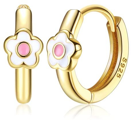 MILACOLATO Daisy Pendientes Aros para Niños Pequeños Mujeres18k Chapado en Oro Lindo Pendientes de Oro Cartilaginoso para Niñas Rosa