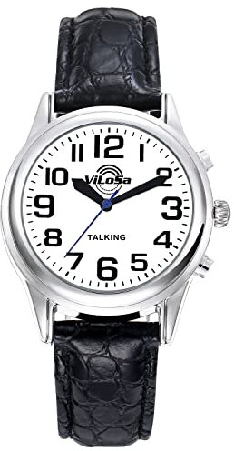 Deutsch Sprechende Armbanduhr Uhr,unisex Sprechuhr mit Edelstahlband für Jalousien und ältere Talking Watch German Talking Watch for Blind Announcement of Time, Date and Day of The Week, for Seniors