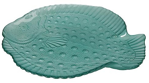 Keyhomestore-Piatto A forma di Pesce, realizzato in Vetro, color Verde, effetto trasparente, ideale come Piatto per cibi e centrotavola decorativo. Idea regalo e bomboniera.