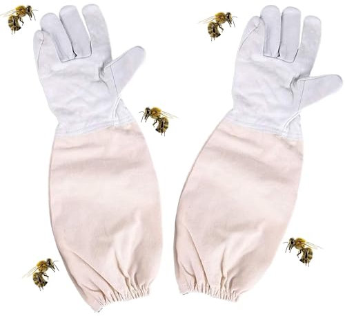 Ltsbaed 49cm Ziegenleder Imkerhandschuhe, Verdicken Imker Schutzhandschuhe, Anti-Stich Bienenzucht Handschuhe mit Belüftung Leinwand Langen Ärmeln Handschutz, Imker Zubehör für Den Imker