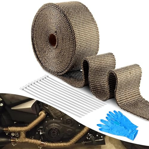 Hengrongshen Hitzeschutzband Auspuff, 12M x 5 CM Auspuff Dichtband mit 10 Kabelbinder Edelstahl, Hitzeschutzband für Auspuffkrümmer von Motorrädern und Autos