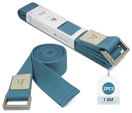 Foyer Nuage 2 Stück Yoga Gurt, 1,8m lang, verstellbare Baumwolle Yoga strap für Stretching, Tanz, Gym Workouts (blau)
