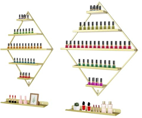 Organizador de esmalte de uñas de rombo de 5 niveles, expositor de esmalte de uñas, estante de pared, soporte de metal para esmalte de uñas, botellas de cosméticos, perfume, pintalabios, 59 x 71 cm