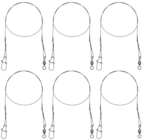 ECSiNG 6 cables de pesca de acero inoxidable de 30 cm, 18 kg de tensión, línea de 7 hebras, antimordeduras con pivotes para señuelos de lucio, depredadores, señuelos duros y suaves
