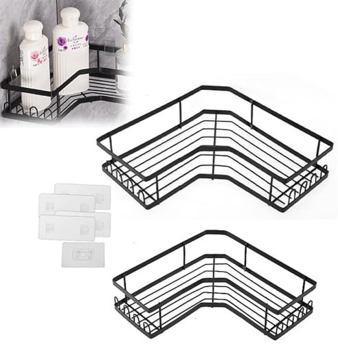 Roysmart Duschablage ohne Bohren Ecke, 2 Stück Wasserdichter und Rostfreier Duschregal, Shower Shelf Organizer Mit 4 Haken, Shampoo Halterung für Dusche, Dusche Halterung für Badezimmer