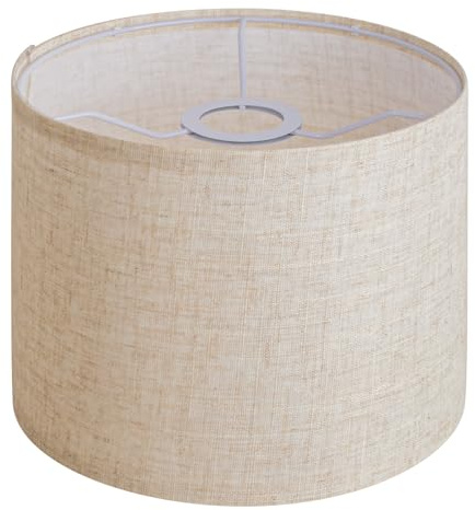 Beige Linen Small Drum Lampshade, 8.66 Top x 8.66 Bottom x 7.87 High Lamp Shade, Lamp Shade Replacement for Table and Floor Lamps, Pendant Light, Handcrafted Lampshade, Easy Assembly