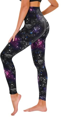 TNNZEET Mallas Deporte Mujer de Cintura Alta, Opacos,Leggins Mujer Vestir para Yoga Fitness Pilates Training(Galaxia,L-XL)