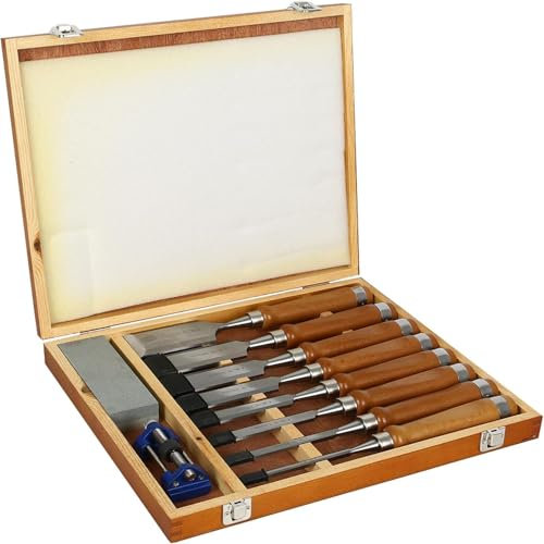 TOOSOAR Stechbeitel Set für Holz,8-Teilig Holzmeißel Set,mit Schleifstein und Schleifführung,für Holzarbeiten Anfänger Und Profis