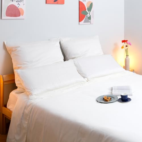 Wolkenfeld Bettwäsche 135x200 80x80 Mako-Satin Baumwolle - Ecru Bettwäsche-Set - 1x Bettbezug 135 x 200 + 1x Kissenbezug 80x80 - Weiche Mako Satin Bettwäsche-Sets