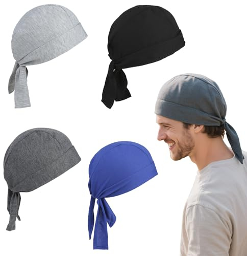 4Pcs Adjustable Cycling Bandana Headband Cap,Chef Head,Sweat Wicking Sports Headwear for Men Mens Bandana Pirate Head Cap,Adjustable Beanie Caps,for Cycling Climbing Running Hiking