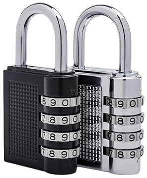 Lot de 2 cadenas à combinaison à 4 chiffres en alliage de zinc, noir et argenté, pour casier et salle de sport