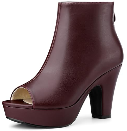 Allegra K Peep Toe Ankle Boots for Women Back Zip Chunky Heel Platform Boot | 3 8/9 inches Heel Booties with Back Zipper, Womens Open-Toe Bootie, Comfort Fall Winter, Dress Casual Boots
