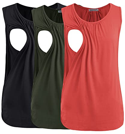 Smallshow Lot de 3 Débardeur Allaitement Femme,Army Green-Black-Orange,M