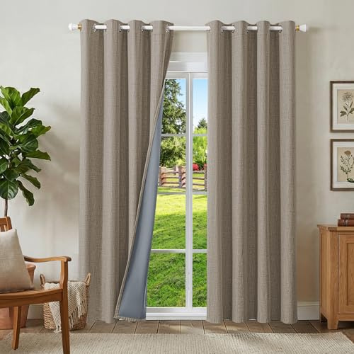 Runyéla 100% Rideau Occultant Thermique Isolant Anti Chaleur 140x200, Lot de 2 Lin Rideaux Fenêtre Opaques à Oeillets Anti Froid UV Bruit, Intérieurs Decoration Dressing Salon Chambre