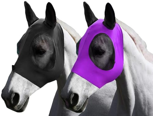 GWAWG Confezione da 2 Maschere antimosche per cavalli, Maschera antimosche con ampio spazio per gli occhi e orecchie, frangia antimosche per cavalli, comfort elasticizzato e protezione UV per cavallo