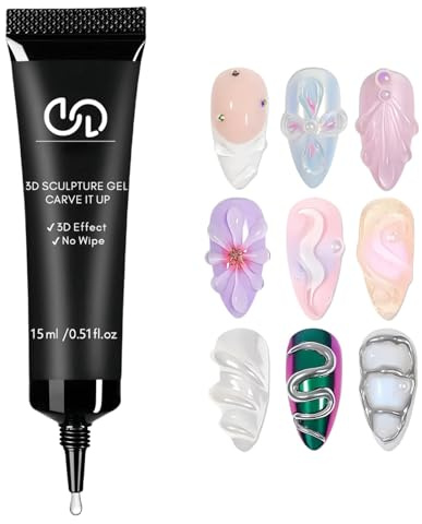 No Wipe 3D Nail Art Sculpture Gel,3D Gel for Nails,Clear Sculpting G/el Polish,Sculpting G/el Nail Glue for N/ail Charms,Na/il Art Design DIY N/ail Painting Manicure,Drawing Scul/pting G/el