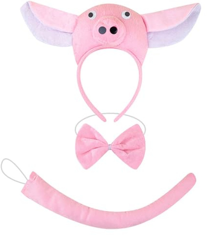Oxtxuzdm Costume de cochon, chien, vache, mouton, lapin, oreille, queue, nœud papillon, accessoires de fantaisie pour Halloween, cosplay, animal