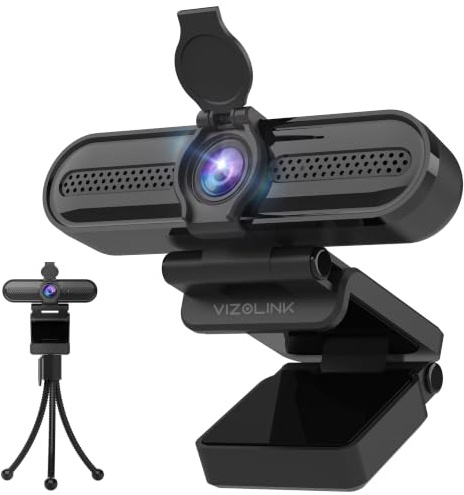 VIZOLINK W4DS PRO 4K Webcam Cámara Web con 2 Micrófono Foco Automático, Corrección de Luz 78°Ángulo de Visión para Windows MacOS Linux Soporta Youtube Streaming Video Calling Zoom Videoconferencia (S)