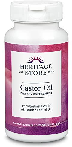 Heritage Vegetarian Dietary Fiber Supplement Capsule, Castor Oil, 60 Count
