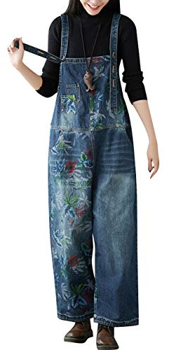 Youlee Mujer Pierna Ancha Monos de Mezclilla Retro Casual Monos Style 3 Dark Blue