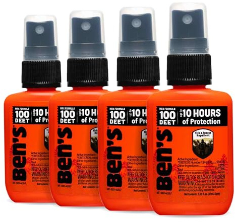 Ben's 100 Tick & Insect Repellent - Alcohol-Free DEET Insect Repellent Pump Spray - Offers 10 Hours of Protection for Adults & Children - 1.25 fl oz (Pack of 4)
