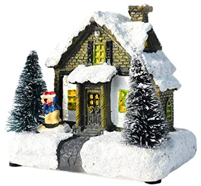 Christmas LED Light Log Cabin Ornament Resin Christmas Scene Village Houses Desktop Ornaments Decoration ¼ˆStyle B ¼‰