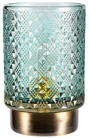 Pauleen 48131 Modern Glamour mobile Tischleuchte Glas Tischlampe Timerfunktion 6H Batterie Glaslampe ohne Kabel Türkis Glas/Metall