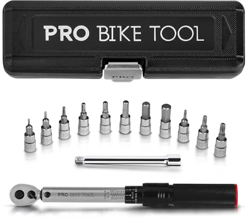 PRO BIKE TOOL Torque Wrench and Torque Screwdriver Set - Precision Tool for Bike Maintenance - 1/4 Inch Drive - 2.2 to 16.9 Nm - Complete Kit with Allen, Torx, Extension - with Protective Case