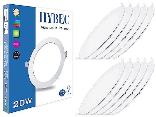 HYBEC LED-Deckeneinbauleuchte, LED-Deckenleuchte, 20 W, LED-Deckenstrahler, Treiber inklusive, kaltes Licht 6500 K (10 Stück)