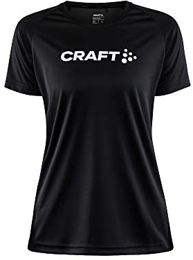 Craft Core Essence Logo Tee Black - Maglietta Funzionale XL in Poliestere Riciclato - Maglietta Sportiva Traspirante con Cuciture Laterali Curve per Allenamento e Uso Quotidiano