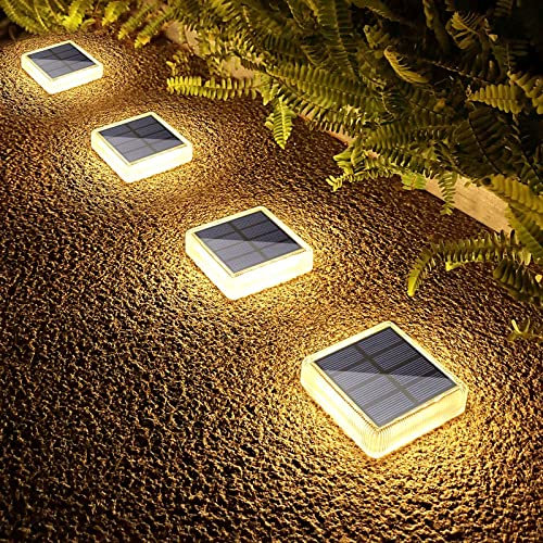 Lacasa Solar Bodenleuchten Aussen, 30LM 4 Stück Solarleuchten für Außen, Warmweiß 2700K IP68 Wasserdicht Auto ON/OFF Solarlampen LED Wegeleuchten für Garten Rasen Terrasse Auffahrt, Quadrat