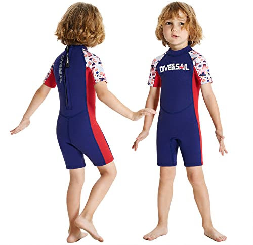 ANVIGO Neoprenanzug Kinder Neopren Shorty Thermal Tauchen Badeanzug, 2,5 mm Neopren Rückenreißverschluss Einteilige Neoprenanzüge für Wassersport Surfen Schwimmen Tauchen Jetski (Navy Blau, XXL)
