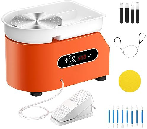 Do-Electr 25CM Töpferscheibe Maschine mit LCD-Anzeige 350W Pottery Wheel Keramik Clay Maschine töpferscheibe fußantrieb für Keramikarbeiten Clay mit Waschbecken mit abnehmbarem ABS-Becken