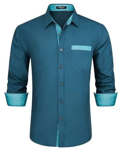 Enlision Mens Shirts Long Sleeve Button Up Dress Formal Texudo Turquoise a Shirts for Men UK Regular Fit with Pocket for Casual Work Office M