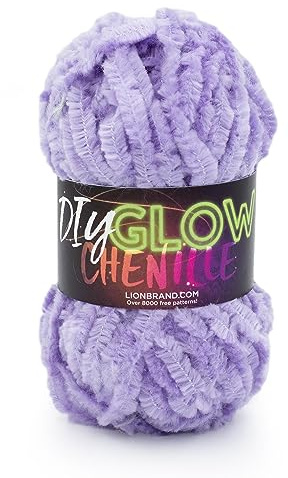 Lion Brand Yarn DIY Glow Chenille, Bulky Yarn, Purple, 1 Pack