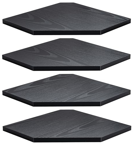 Fun Memories Corner Shelf Wall Mount, Corner Floating Shelves, Set of 4 Corner Wall Shelf Organizer, Rustic Wood Wall Storage Display Shelves for Living Room Bedroom Bathroom Kitchen, Classic Black