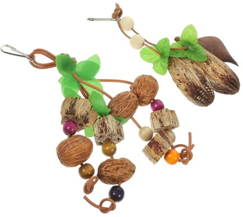 DOITOOL 2pezzi Giocattolo Da Masticare in Legno Naturale Per Uccelli Giocattolo Da Appendere Per Pappagalli Per Gabbia Design Decorativo e Particolare