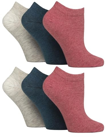 Gentle Grip - 6 Pairs Diabetic Trainer Socks for Women | Non Elastic Soft Top Extra Wide Ankle Socks (4-8, Coral/Grey/Teal)