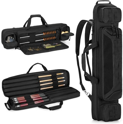 Rexmica 4x4 Cue Case Holds 4 Butts and 4 Shafts, Backpack with Concealable Straps, Billiard Cue Stick Carrying Case with Accessory Pockets