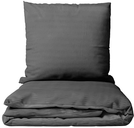 Seersucker Bettwäsche Wendeoptik Bettwäsche Bettgarnitur Bettbezug Microfaser, Größe:135 x 200 cm, Farbe :Anthrazit